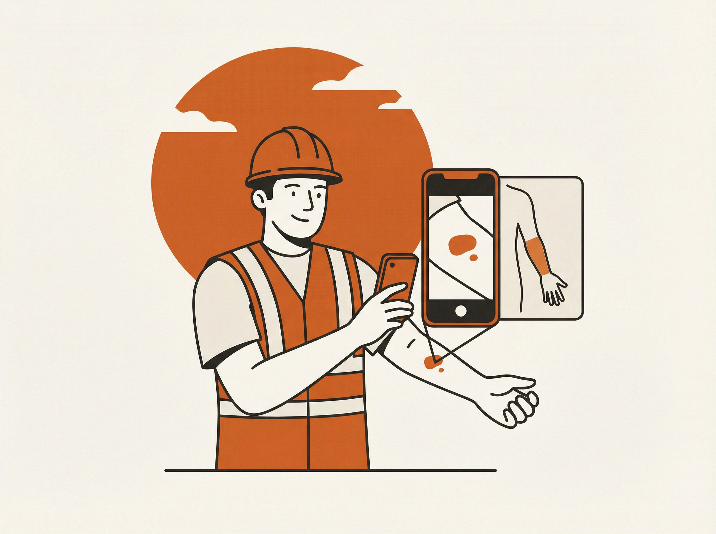 A worker photographing a spot on their arm with their phone